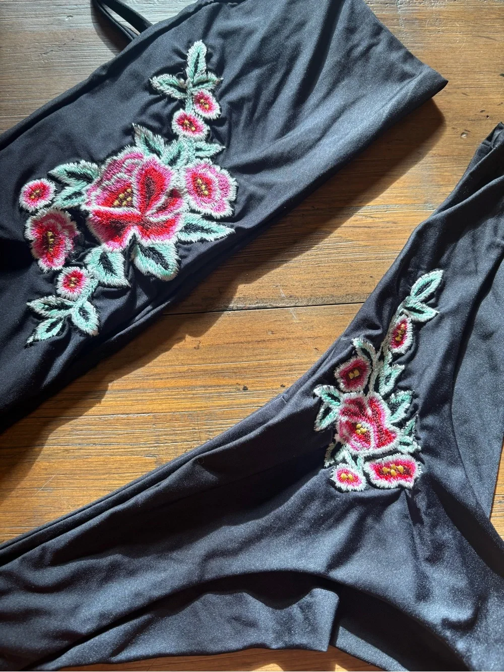 Frankie’s bikinis black embroidered bikini set